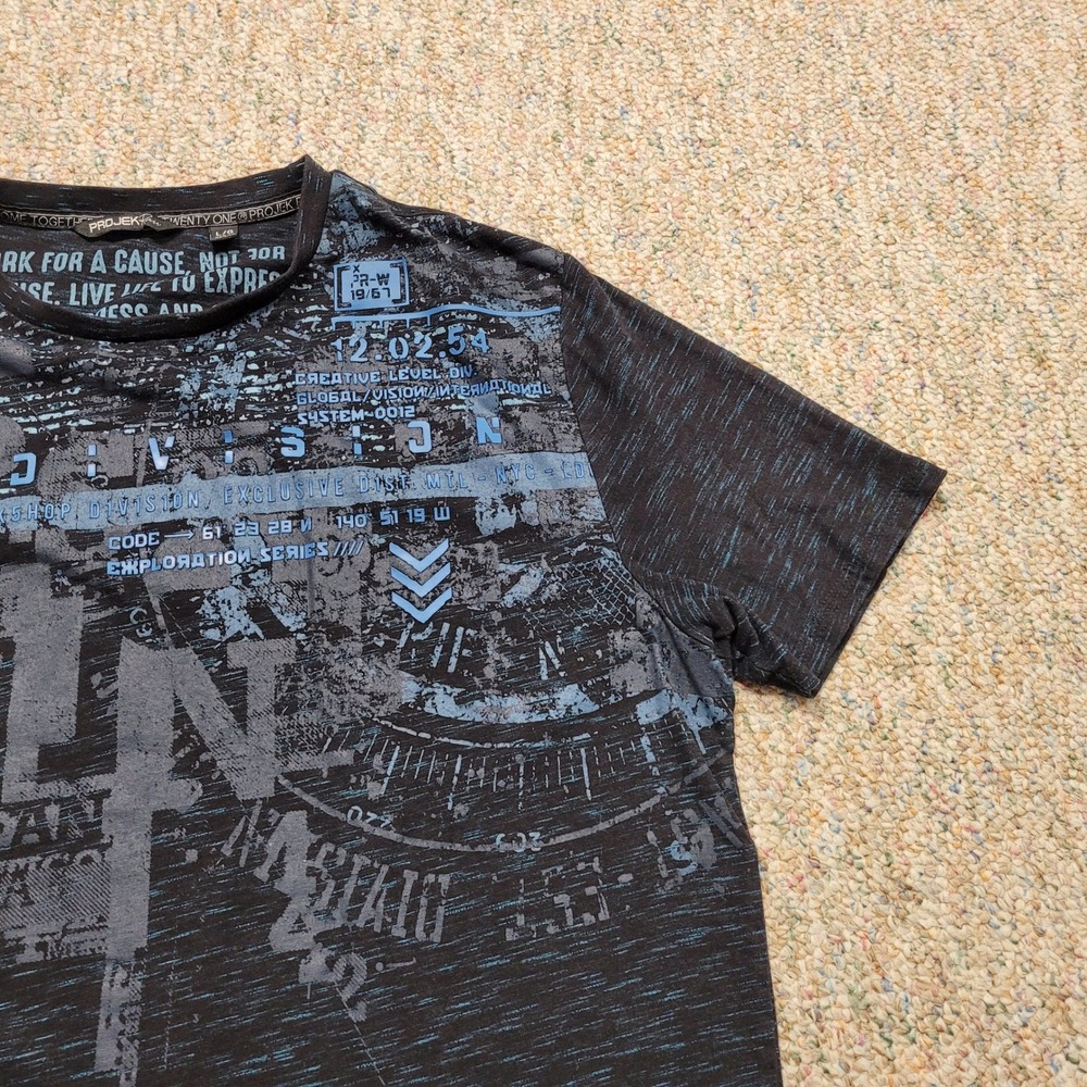 Projek Raw Shirt Mens Large Black Blue Space Dye Exploration Series Logo Graphic - Picture 8 of 15